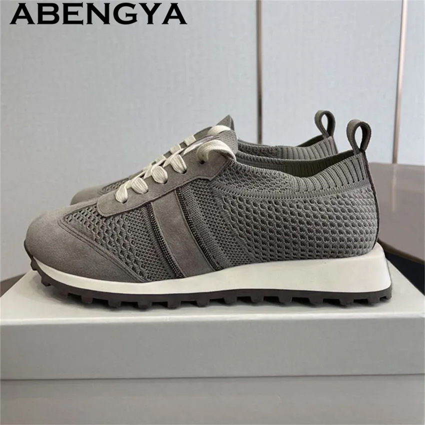 Wyprzedaż wiosenna 2026: Dzian – Knit Fabric Lace Up Sneakers recenzja i cena