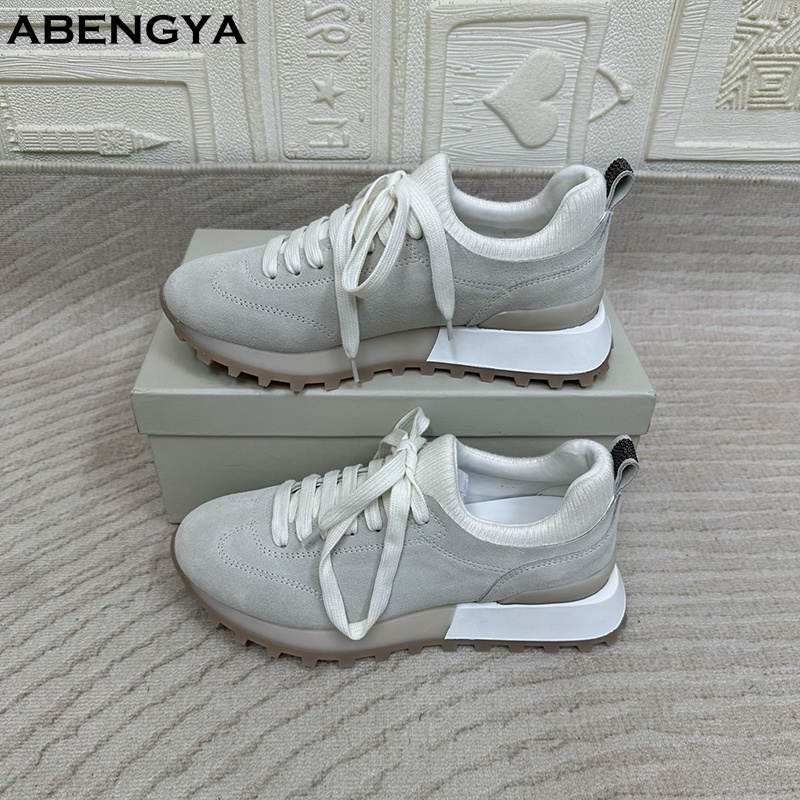 Damskie białe dzianinowe mokas – Knit Fabric Lace Up Sneakers recenzja i cena